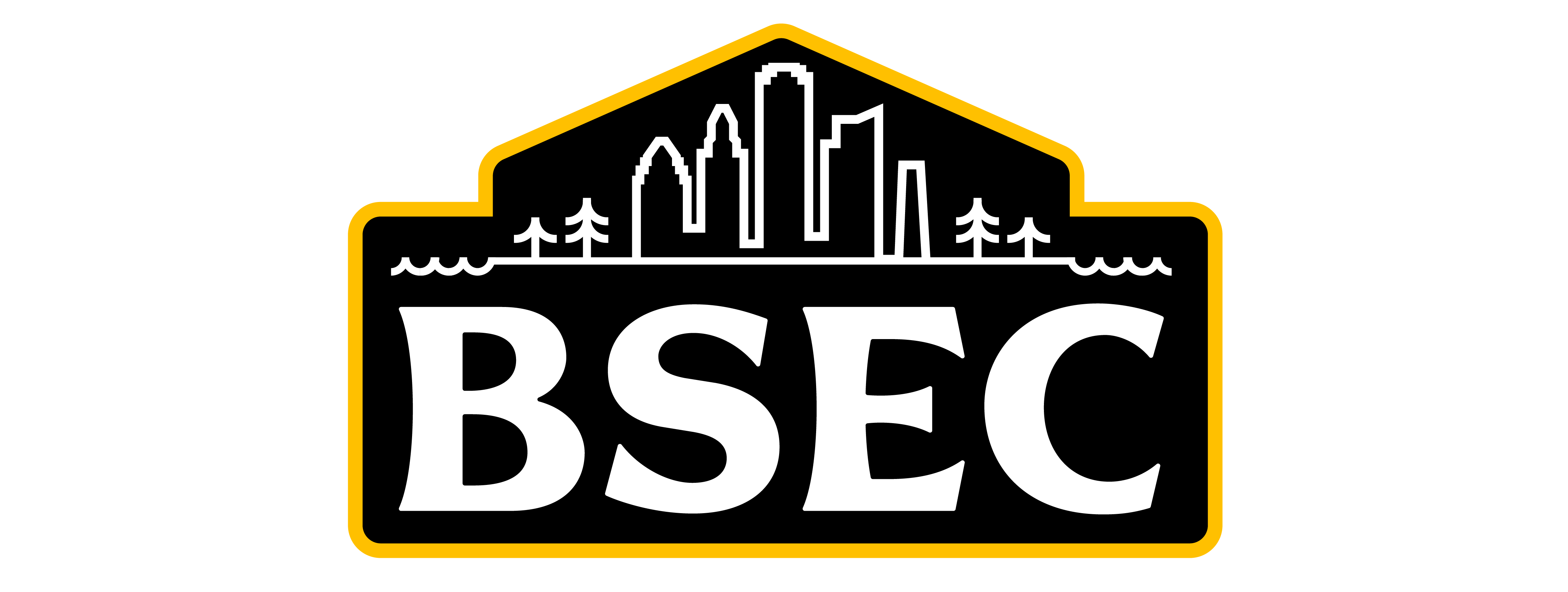 BSEC logo, black with white lettering and a gold outline