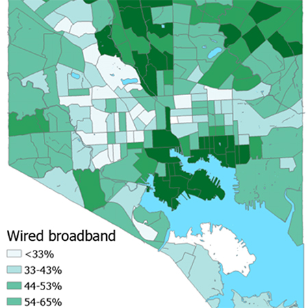 Map of wired broadband in Baltimore City