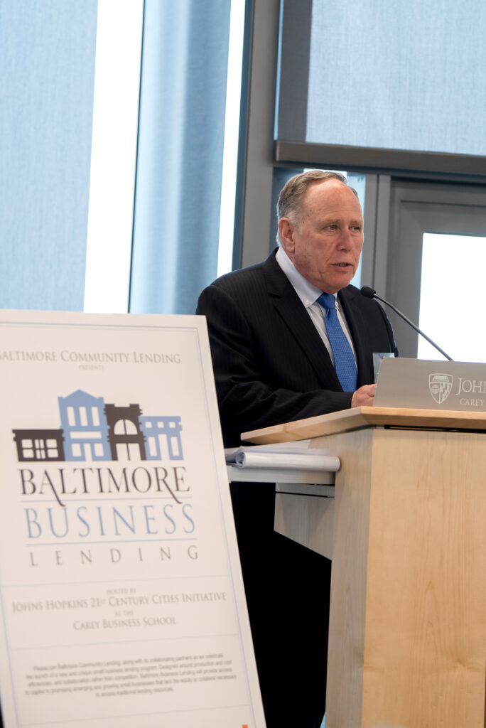 William Ariano, President of Baltimore Community Lending, announces the launch of Baltimore Business Lending