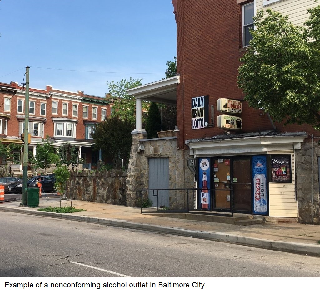 Example of a nonconforming liquor store in Baltimore City.